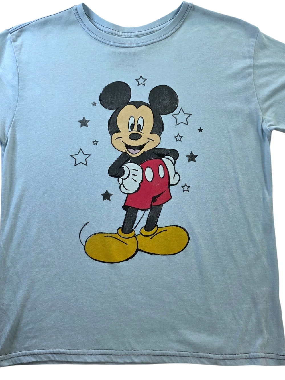 Disney Light Blue Mickey Mouse Graphic Tee with Red Shorts-Size L